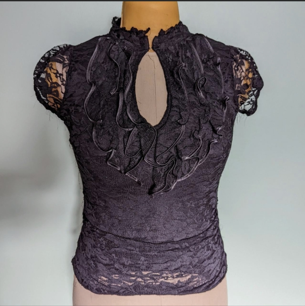 Black lacy keyhole collared blouse